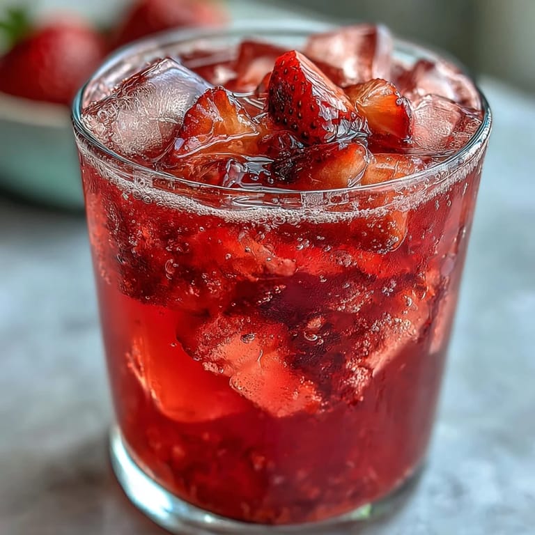 Fruity pink drink with strawberry açaí base, creamy coconut milk, and bright strawberry garnish in chilled glass.
