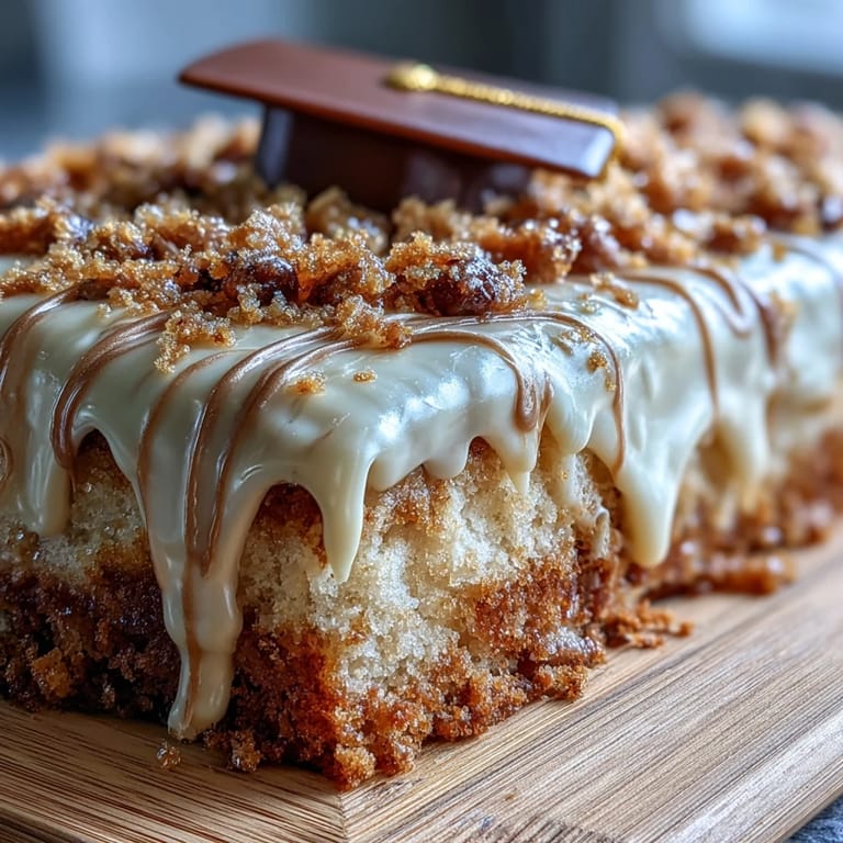 Rich vanilla sheet cake draped in smooth buttercream and shimmering gold ganache, perfect for honoring your graduate.