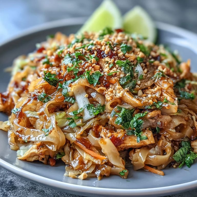 Low-carb Cabbage Pad Thai with shredded cabbage, scrambled eggs, and fresh lime wedges.  