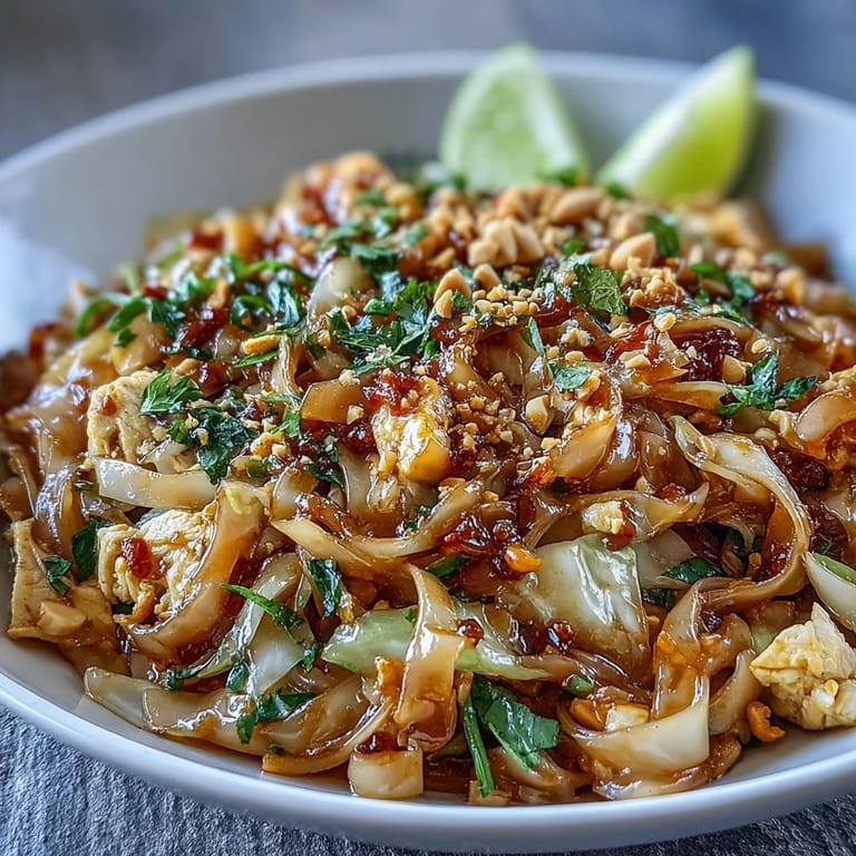 Vibrant Cabbage Pad Thai stir-fry with carrots, scallions, and peanuts for a satisfying meal.
