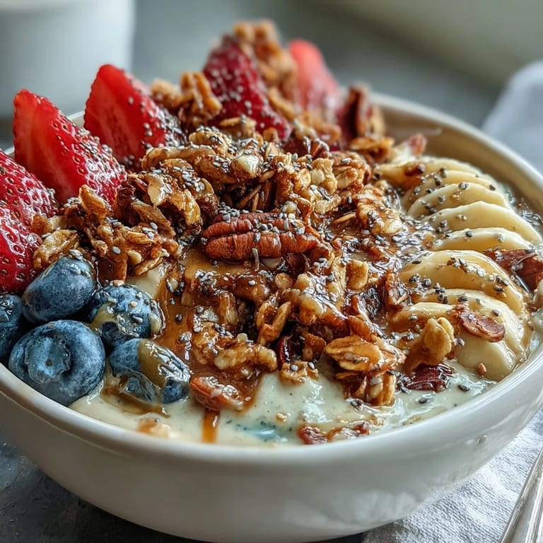Enjoy this protein-rich Skyr Protein Smoothie Bowl with fresh berries and granola.