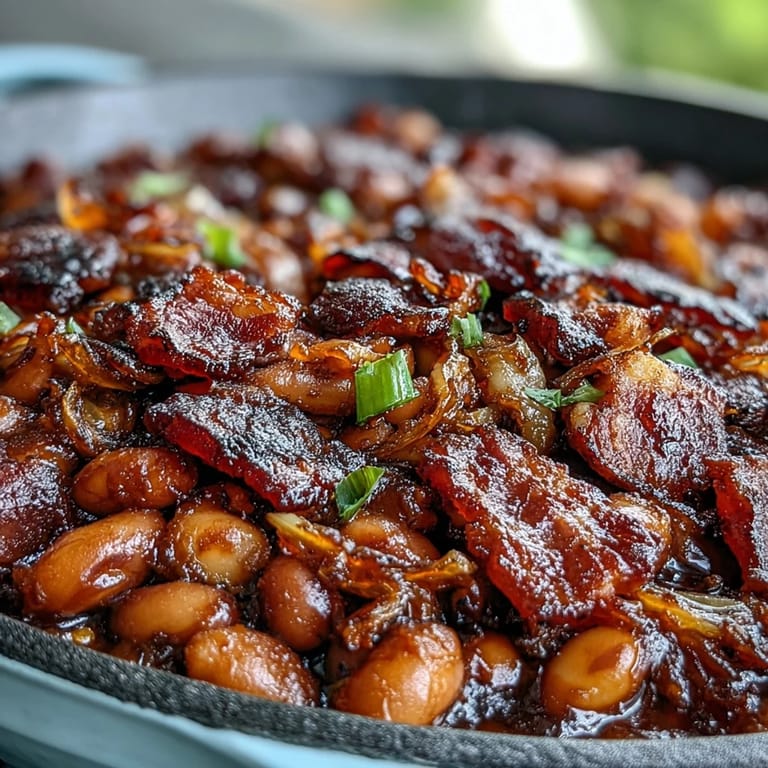Slow-cooked Juneteenth BBQ Baked Beans, bursting with savory bacon and molasses flavor.