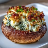 Spinach ricotta stuffed mushrooms baked to golden perfection with a creamy, herb-filled center. A delicious vegetarian appetizer for any gathering.