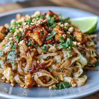 Colorful Cabbage Pad Thai with crunchy cabbage, bell peppers, and peanuts in a savory-sweet sauce.  